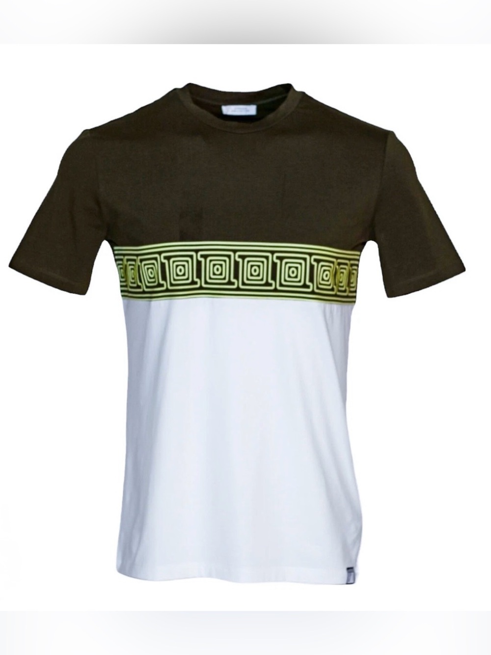 Versace Authentic Mens Green White Pattern Graphic Tee Y2K Size L (fits M) EUC